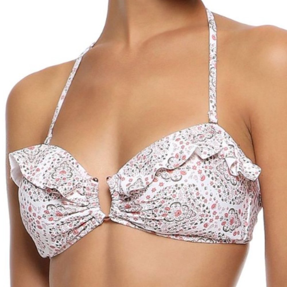 EBERJEY Timba Mimi Ruffled Floral Paisley Bandeau Bikini Top S NWT